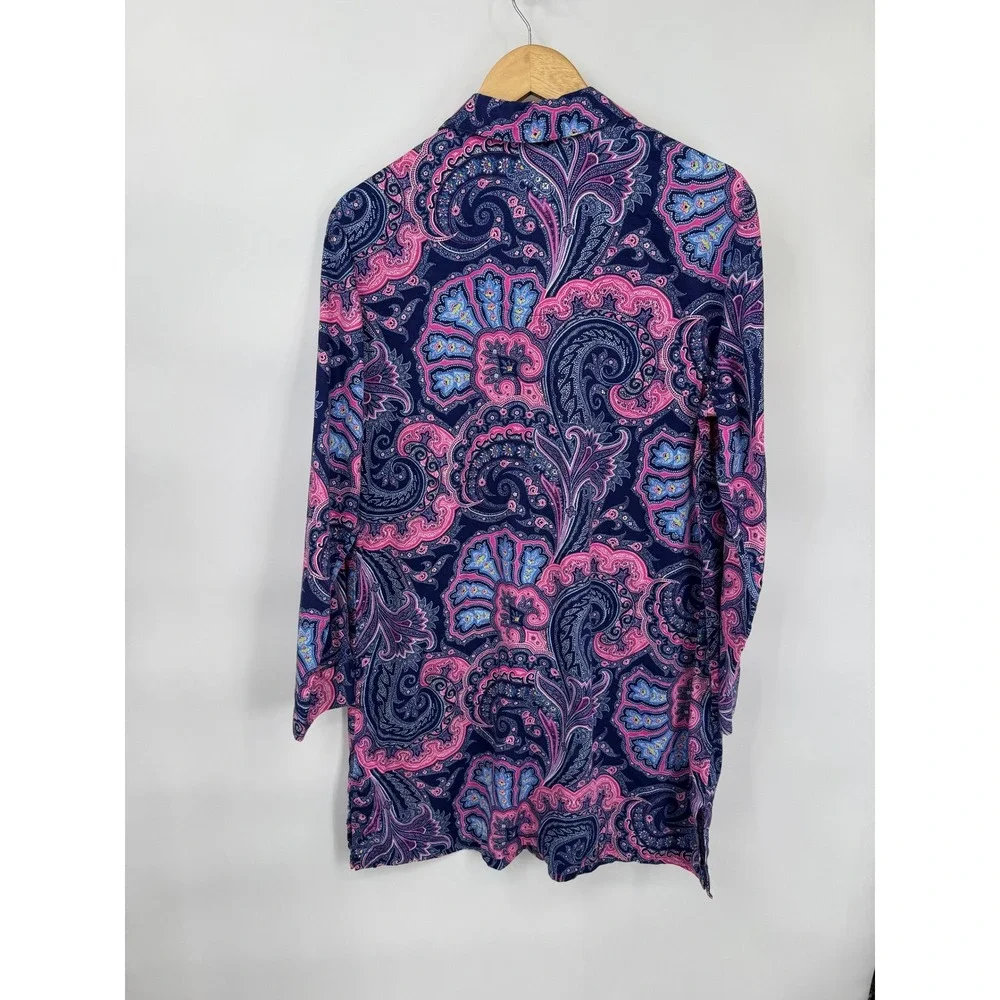 Lauren Ralph Lauren Sleep Shirt Womens L Blue Pink Paisley Cotton Button Front